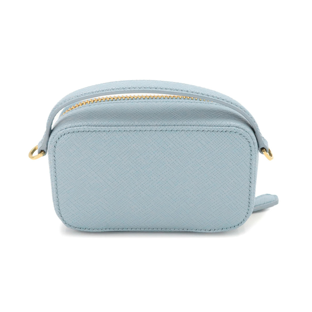 Prada Saffiano Triangle Mini Handbag Pouch Chain Shoulder Leather Light Blue ... - Picture 3 of 10
